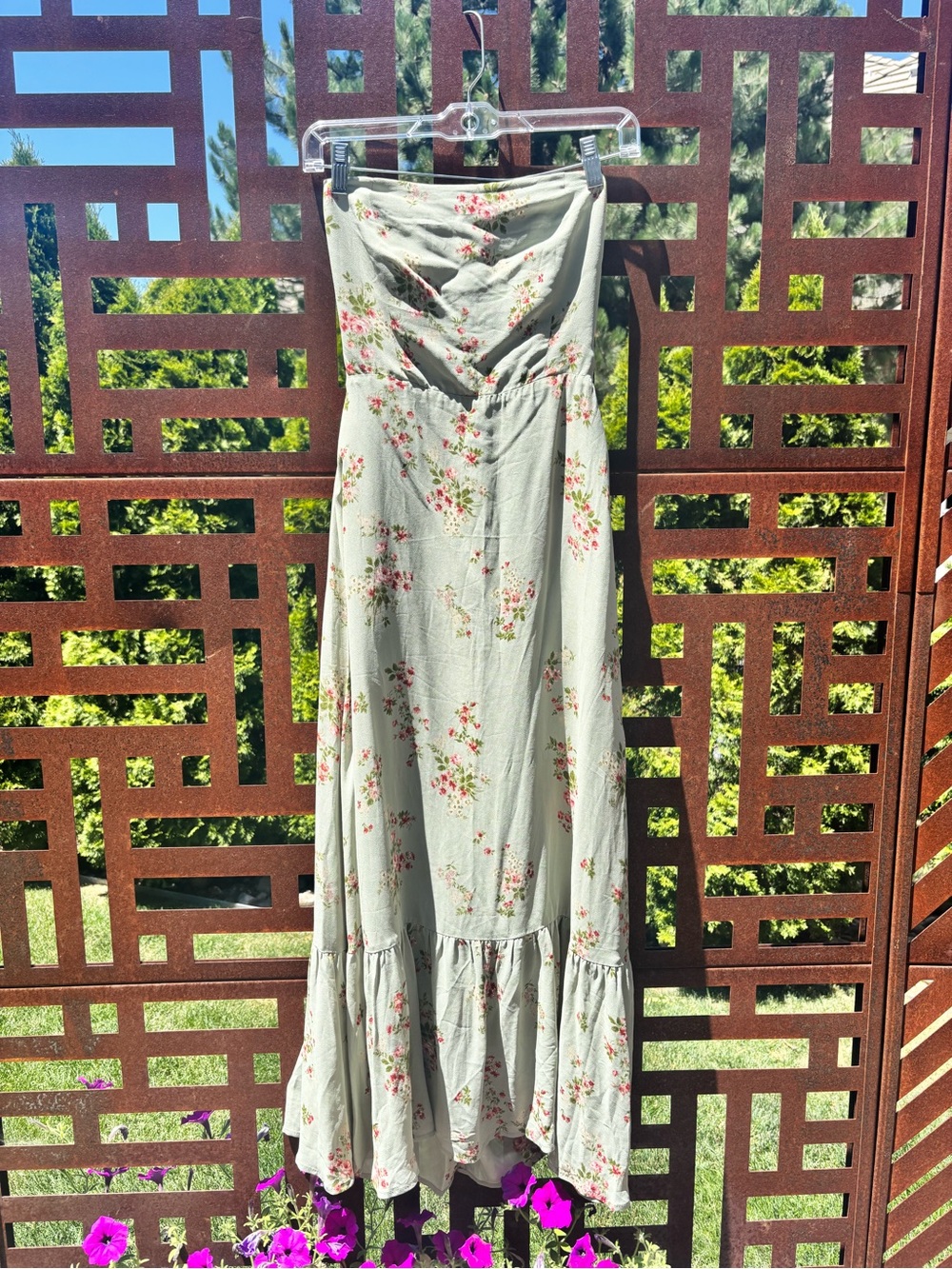 Reformation Arta Sage Green Floral Strapless Maxi Dress 🌸